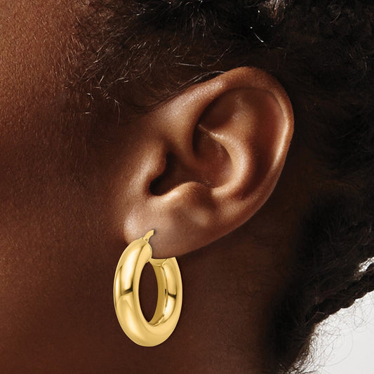 Polished Hollow Round Tube Round Hoop Earrings — 14K Yellow Gold