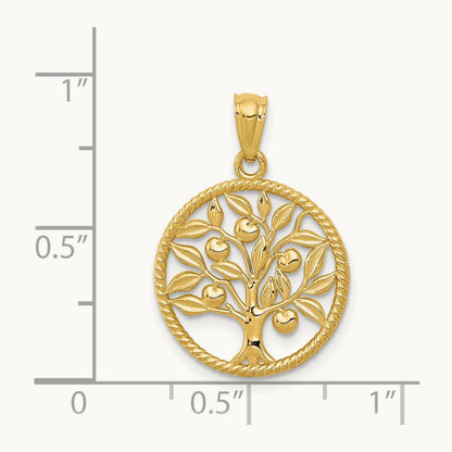 Polished Tree Of Life in Round Pendant, 14K