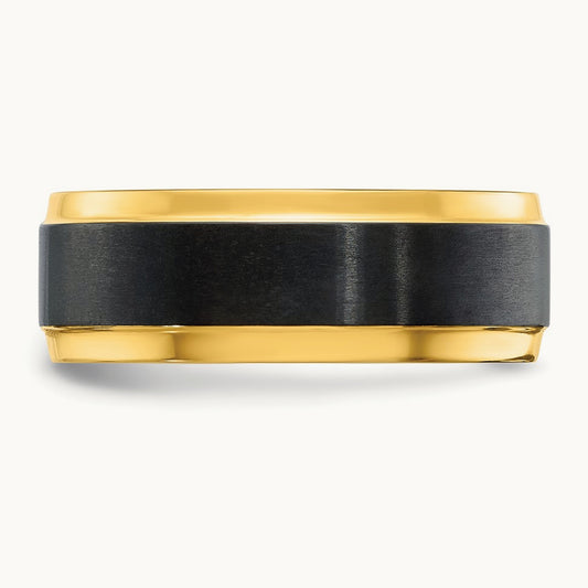 Black Zirconium Polished Yellow IP-plated w/Brushed Black Center Band, 8mm