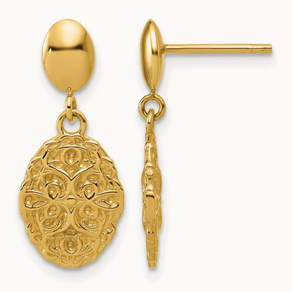 Polished Oval Textured Dangle Post Earrings, 14K — Leslie's