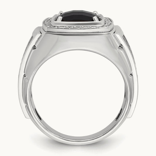 IBGoodman Men's Black Rhodium Onyx and Diamond Complete Ring, 14K White Gold