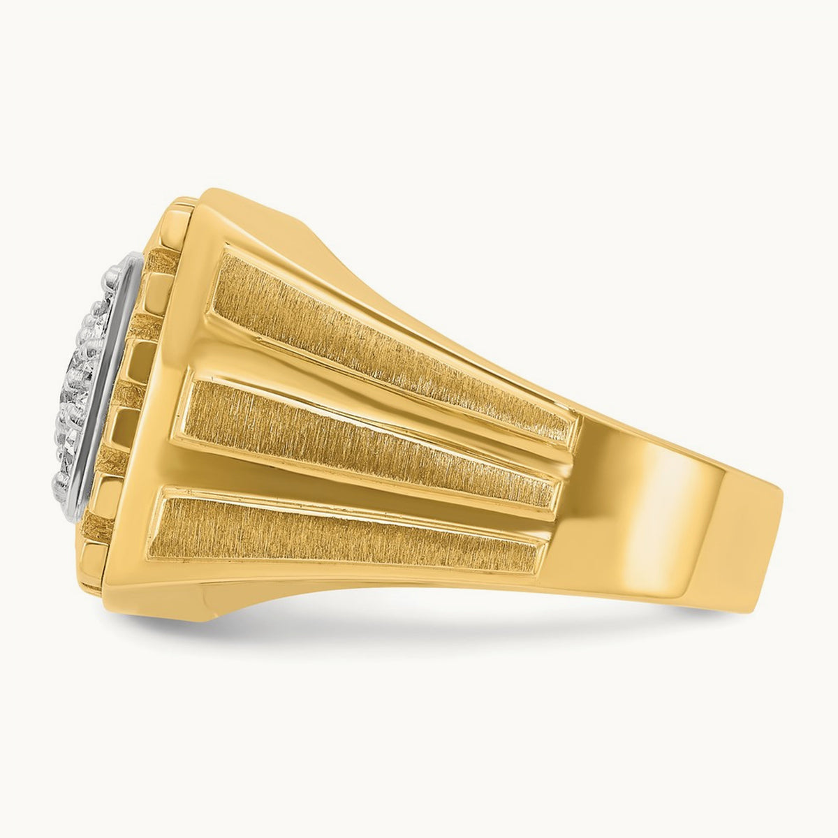 14ktt IBGoodman Men's Polished Satin & Grooved Diamond Cluster Ring