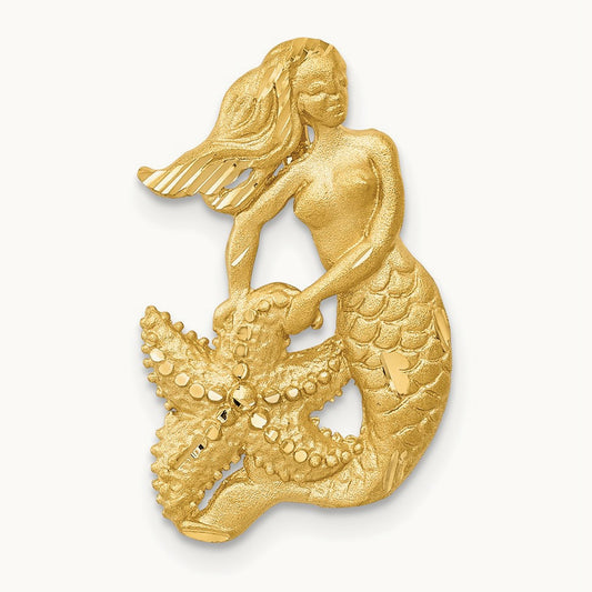 Satin Diamond-cut Open-Backed Mermaid Pendant, 14K