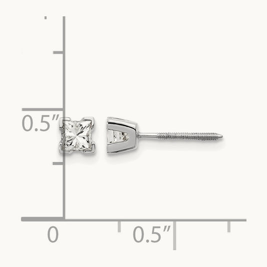 AA Quality Complete Princess Cut Diamond Earrings, 14K White Gold