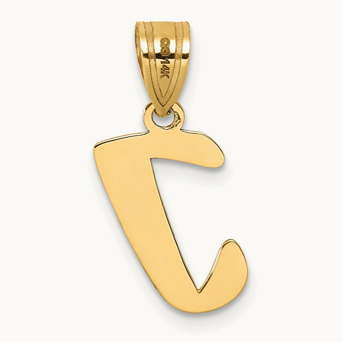 Polished Script Initial Pendant — 14K Yellow Gold, I