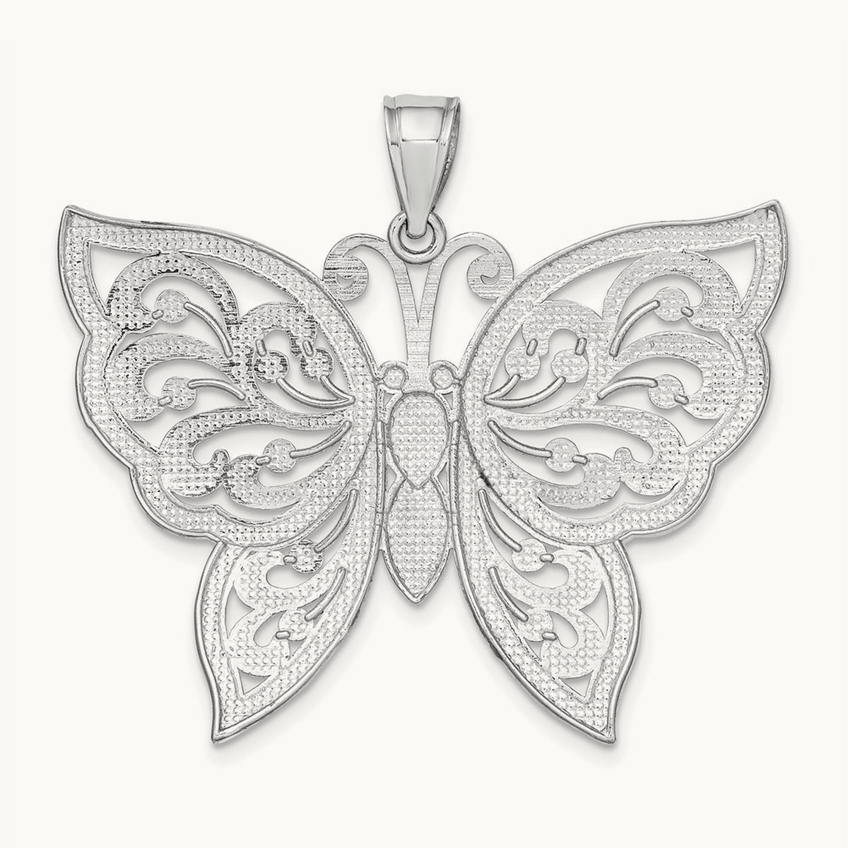 Large Diamond-cut Beaded Butterfly Charm, 14K White Gold