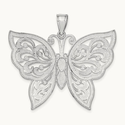 Large Diamond-cut Beaded Butterfly Charm, 14K White Gold