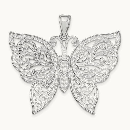 Large Diamond-cut Beaded Butterfly Charm, 14K White Gold