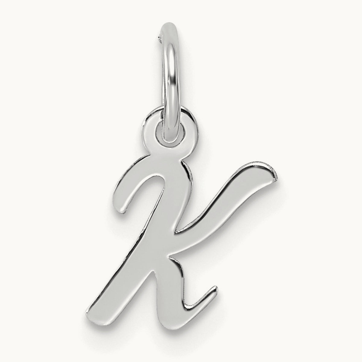 Small Script Letter K Initial Charm, 14K White Gold