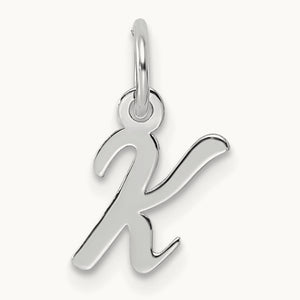 Small Script Letter K Initial Charm, 14K White Gold