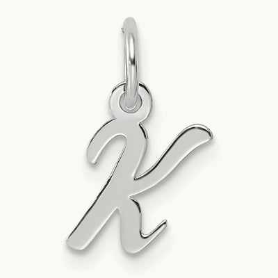 Small Script Letter K Initial Charm, 14K White Gold