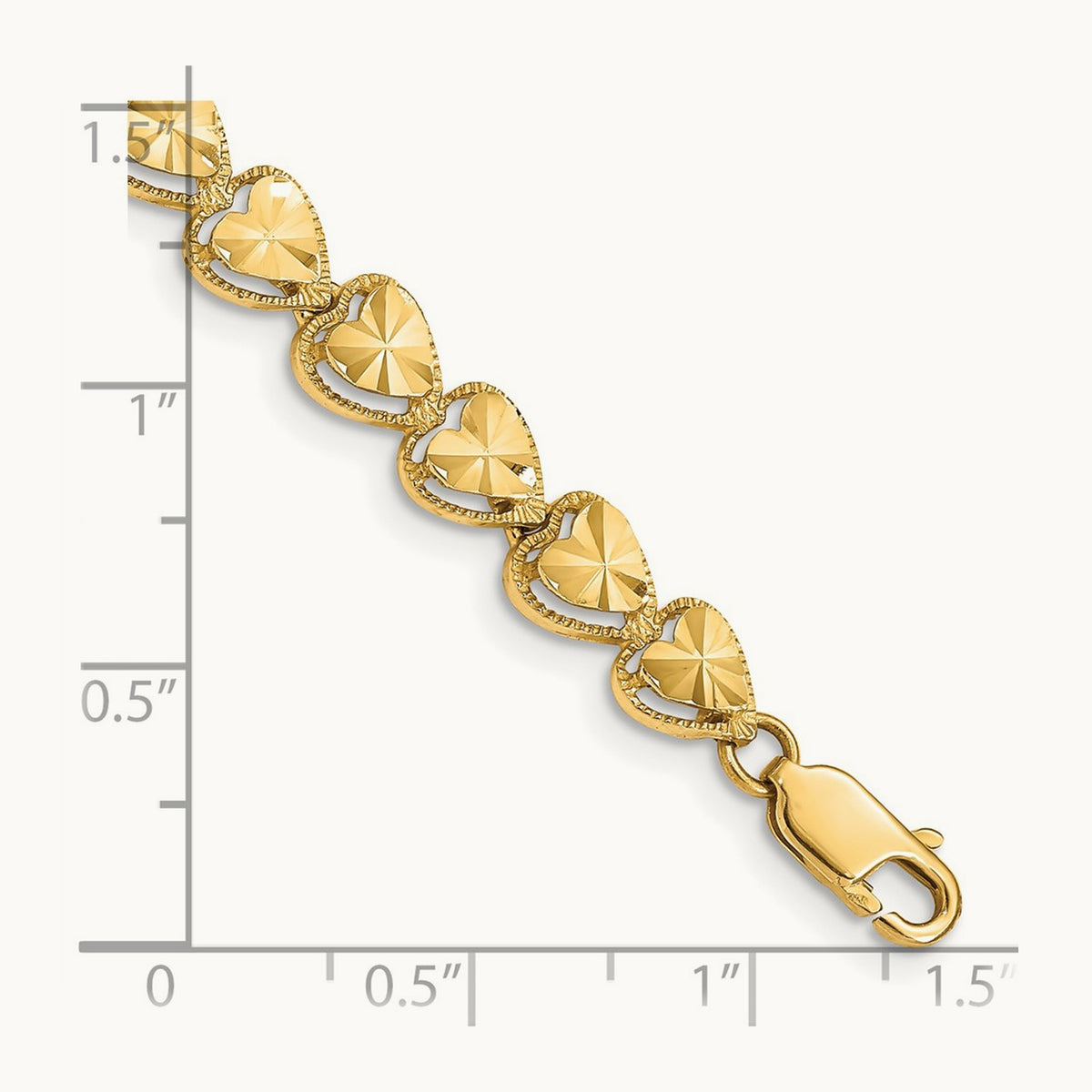 Diamond Cut Heart Bracelet, 14K