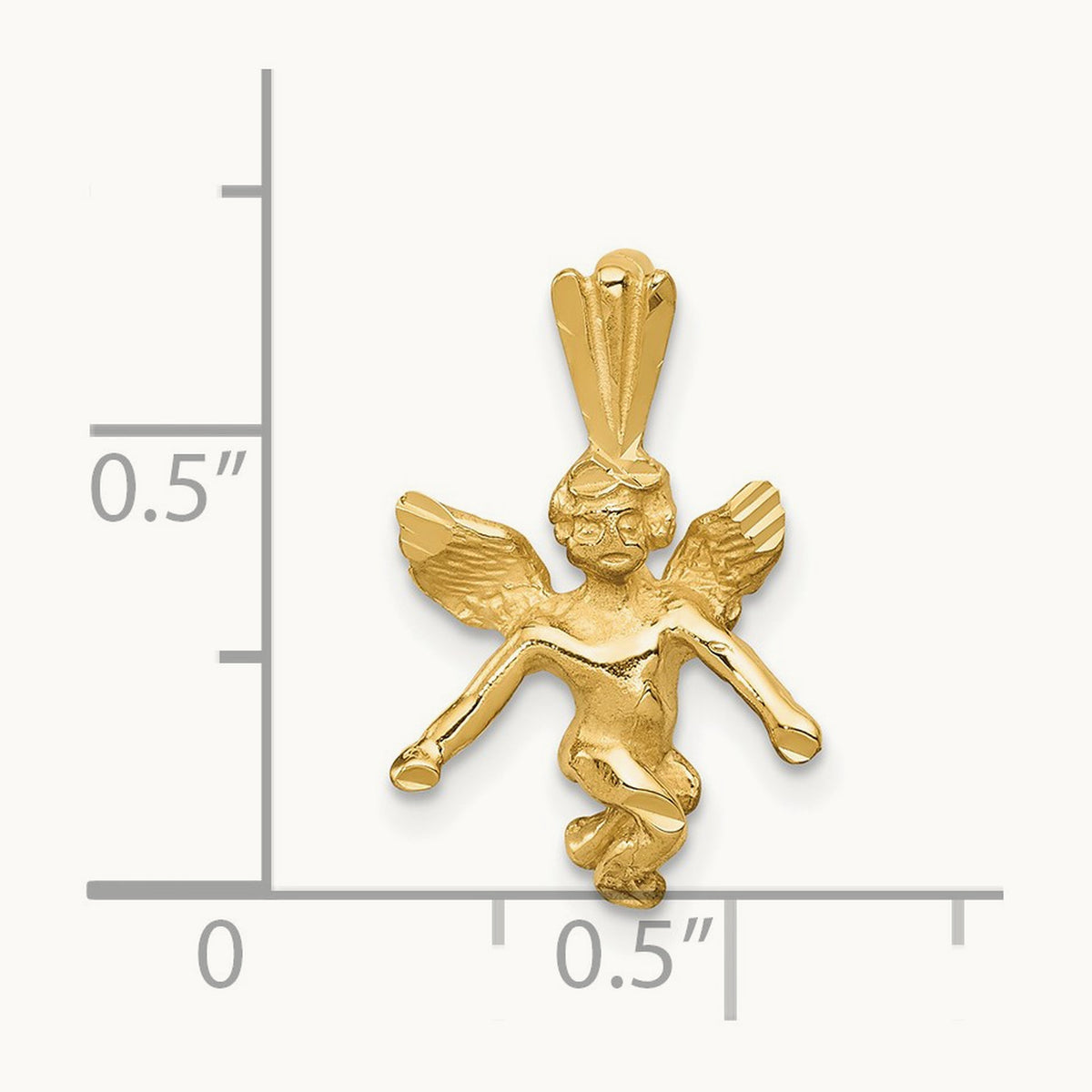 3D Satin and Diamond-Cut Angel Charm, 14K