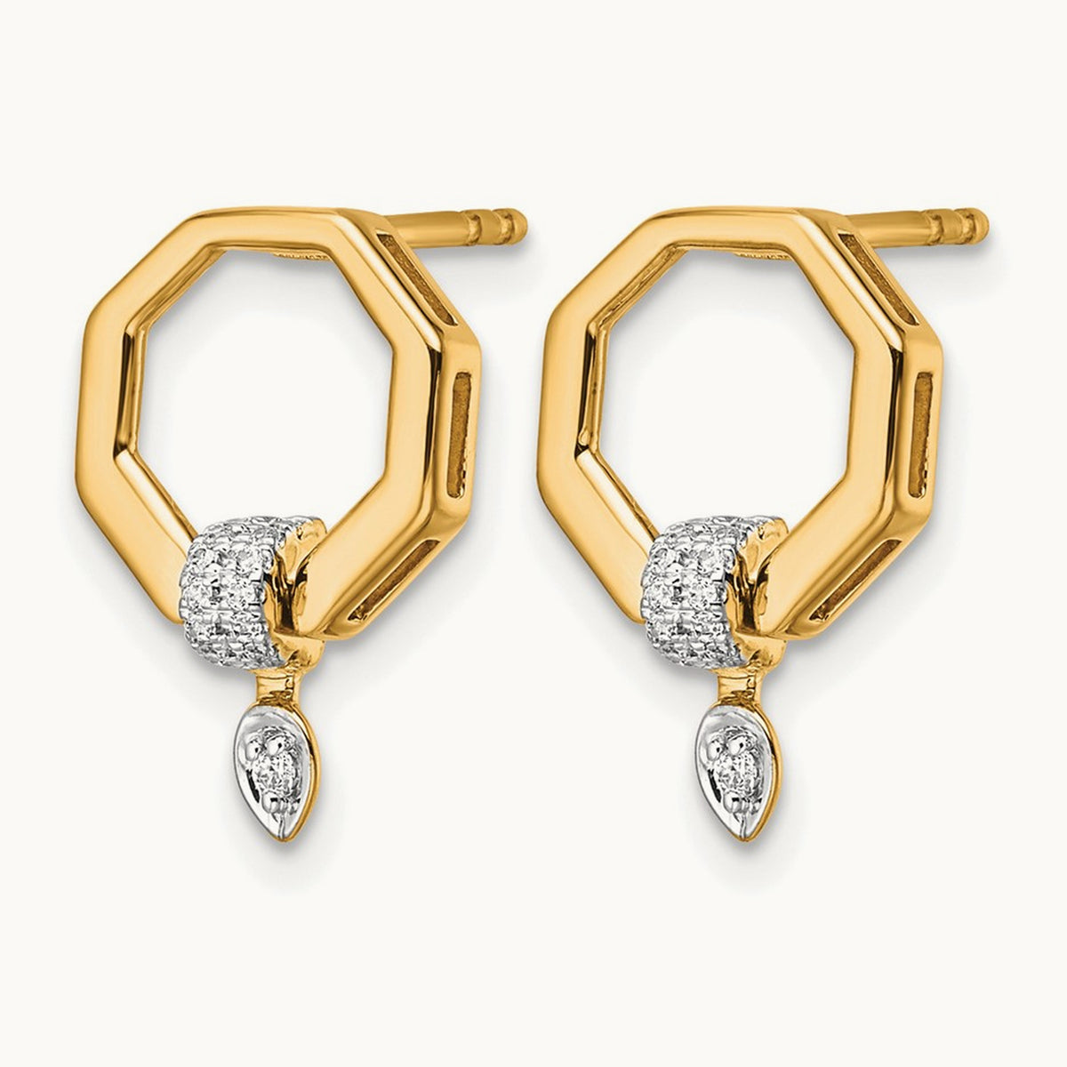 Polished Diamond Octagon Drop Post Earrings, 14K