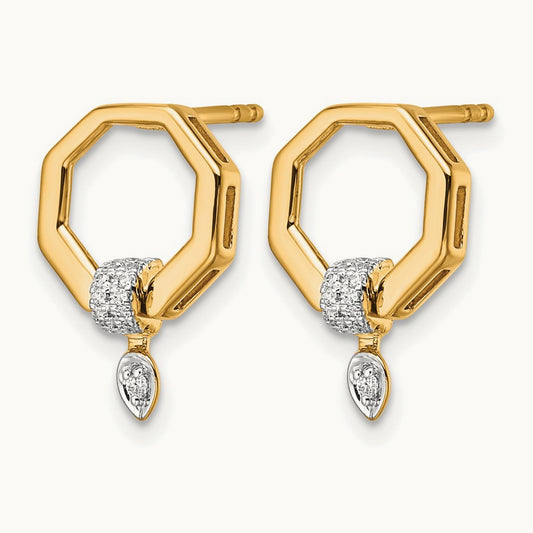 Polished Diamond Octagon Drop Post Earrings, 14K