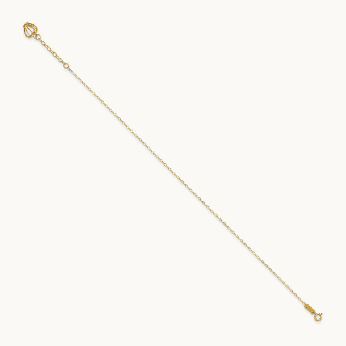 Oval Link Chain with Diamond-cut Heart Cage 9in Plus 1in Ext Anklet, 14K