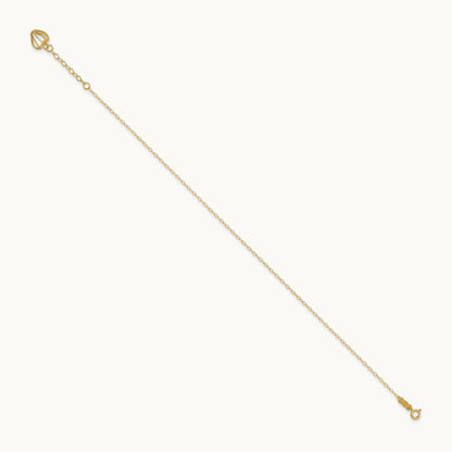 Oval Link Chain with Diamond-cut Heart Cage 9in Plus 1in Ext Anklet, 14K