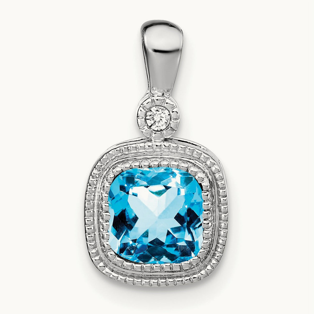Cushion Blue Topaz and Diamond Pendant — 14K White Gold
