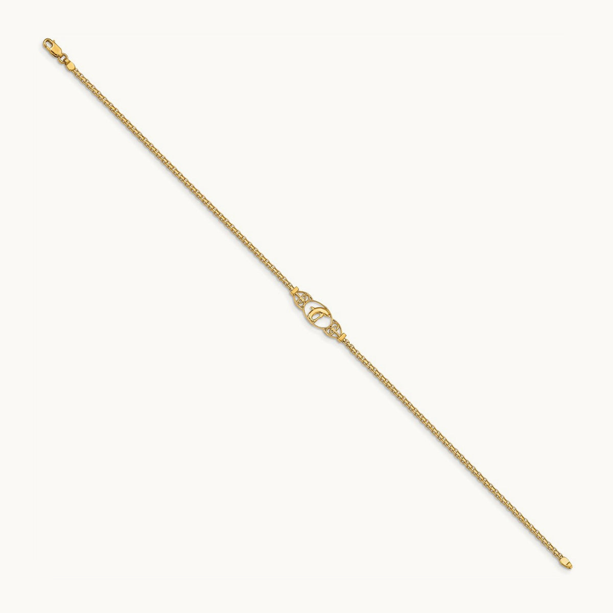 Polished Dolphin 9in Anklet, 14K