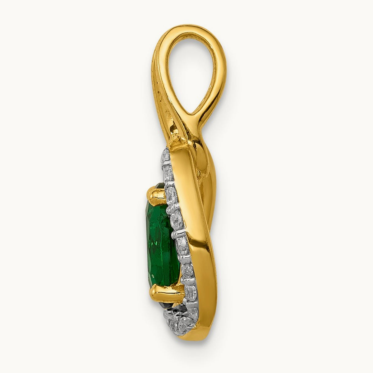 Diamond and Oval Emerald Pendant — 14K Yellow Gold