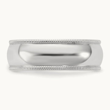 Milgrain Half Round Band, 6.5mm, 10K White Gold