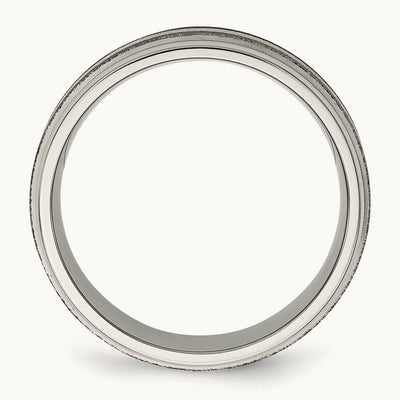Polished w/Sterling Silver Inlay Stone Finish Center Grooved Band, Titanium