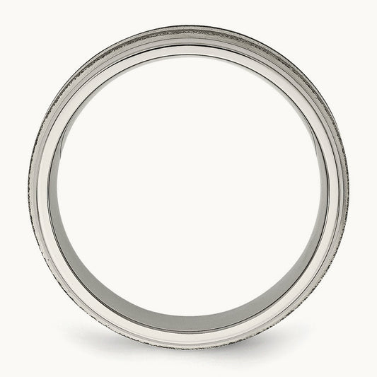 Polished w/Sterling Silver Inlay Stone Finish Center Grooved Band, Titanium