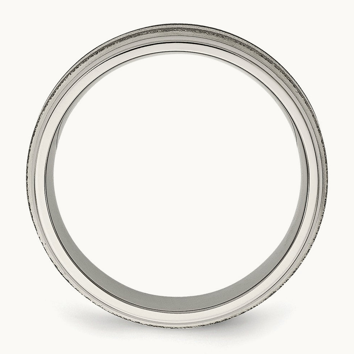 Polished w/Sterling Silver Inlay Stone Finish Center Grooved Band, Titanium