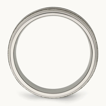 Polished w/Sterling Silver Inlay Stone Finish Center Grooved Band, Titanium