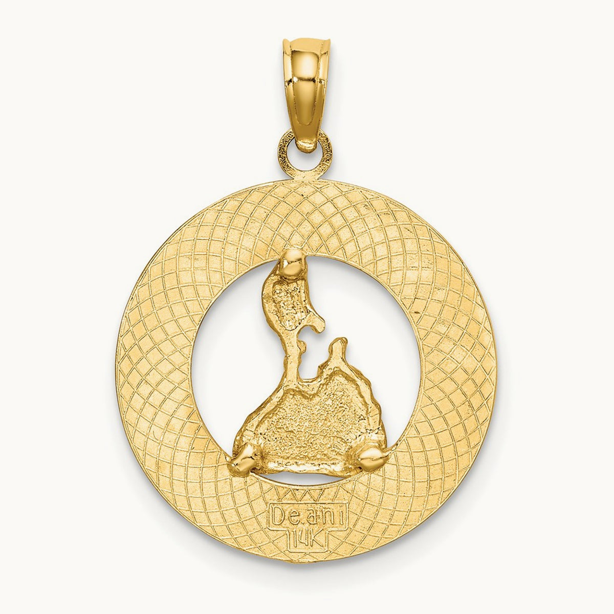 BLOCK ISLAND, RI Circle w/ Map Charm, 14K