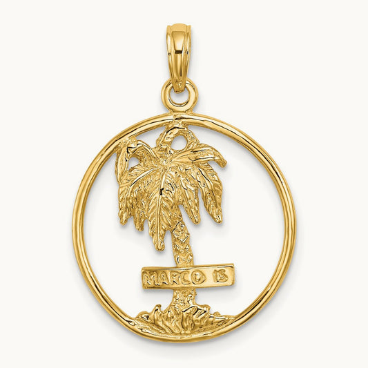 MARCO IS. Palm Tree Round Charm, 14K
