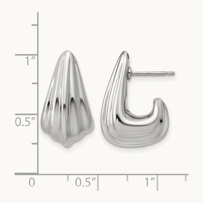 RH-plated Polished Grooved Post J-Hoop Earrings, Sterling Silver — Leslie's