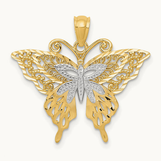 w/Rhodium Fancy Butterfly Pendant, 14K