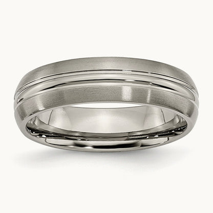 Brushed Center Grooved Band, 6mm, Titanium