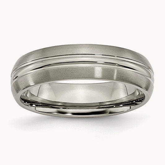 Brushed Center Grooved Band, 6mm, Titanium