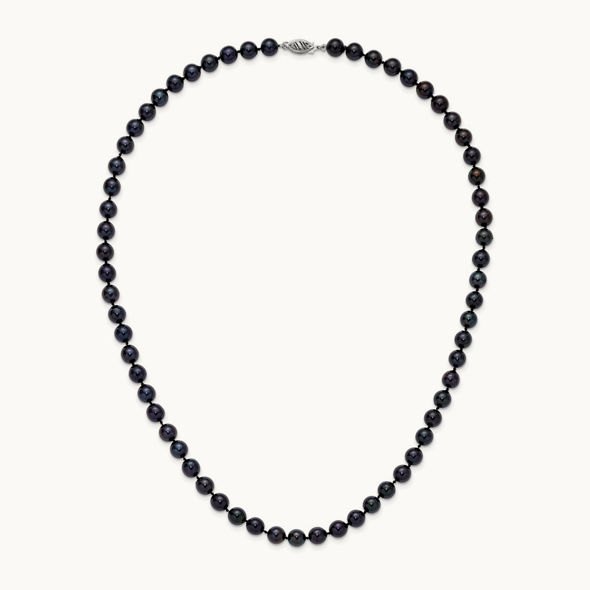 7- Round Black Saltwater Akoya Cultured Pearl Necklace, 14K White Gold