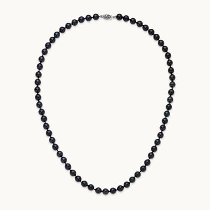 7- Round Black Saltwater Akoya Cultured Pearl Necklace, 14K White Gold