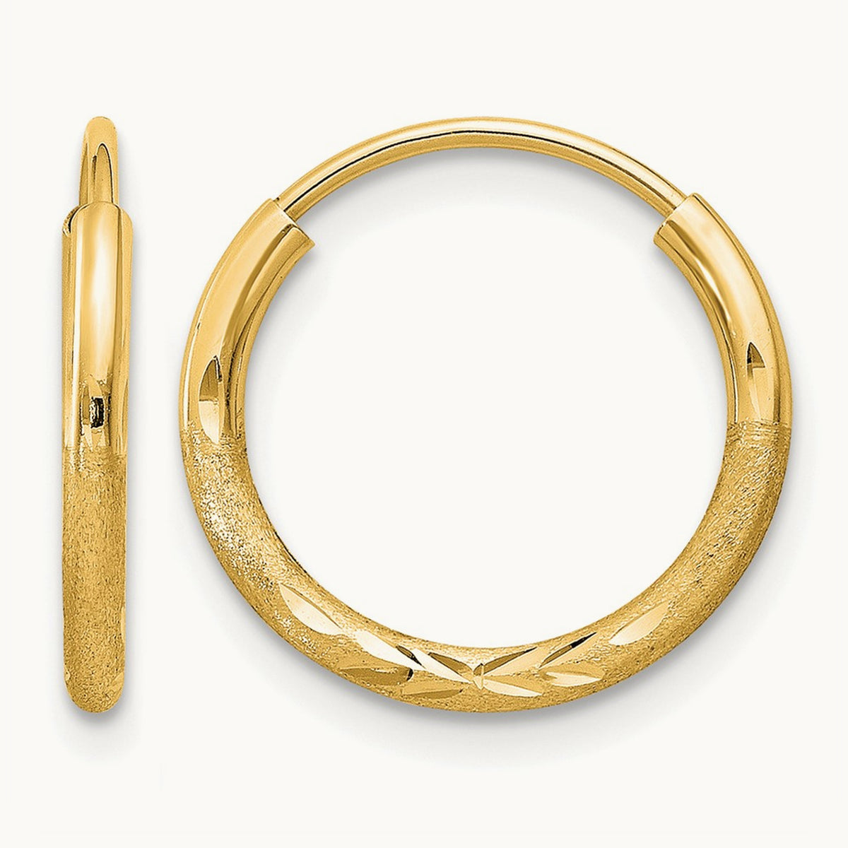 Satin Diamond-cut Endless Hoop Earrings — 14mm, 1.5mm