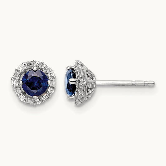 Diamond and Sapphire Stud w/Jacket Earrings, 14K White Gold