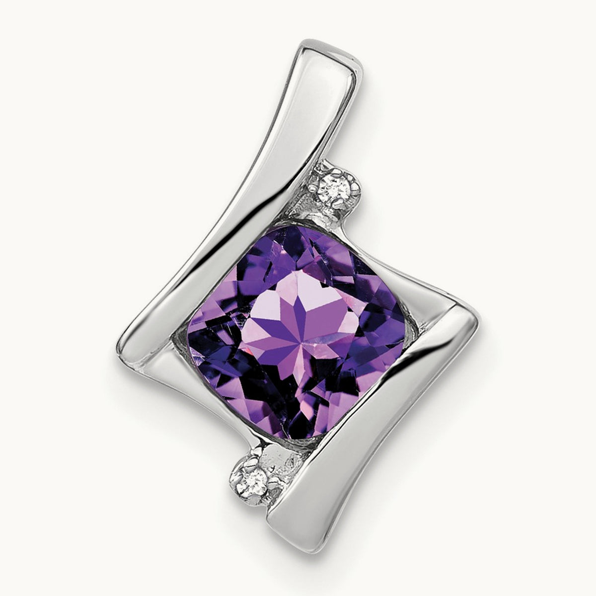 Amethyst and Diamond Pendant — 14K White Gold
