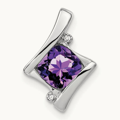 Amethyst and Diamond Pendant — 14K White Gold