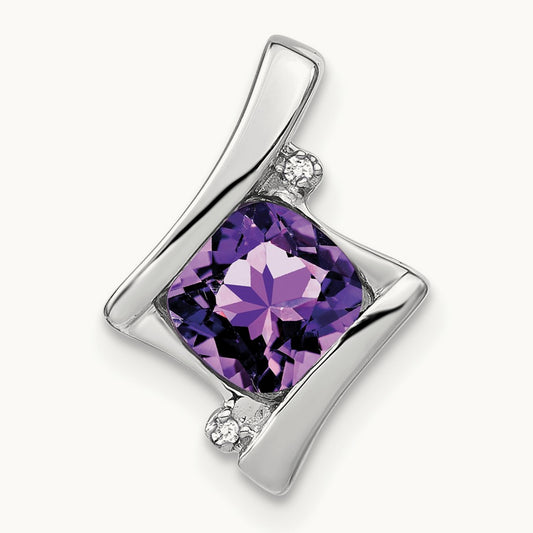 Amethyst and Diamond Pendant — 14K White Gold