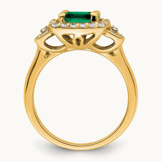 Created Emerald Halo Ring, 0.50 ct tw Lab-Grown Diamond