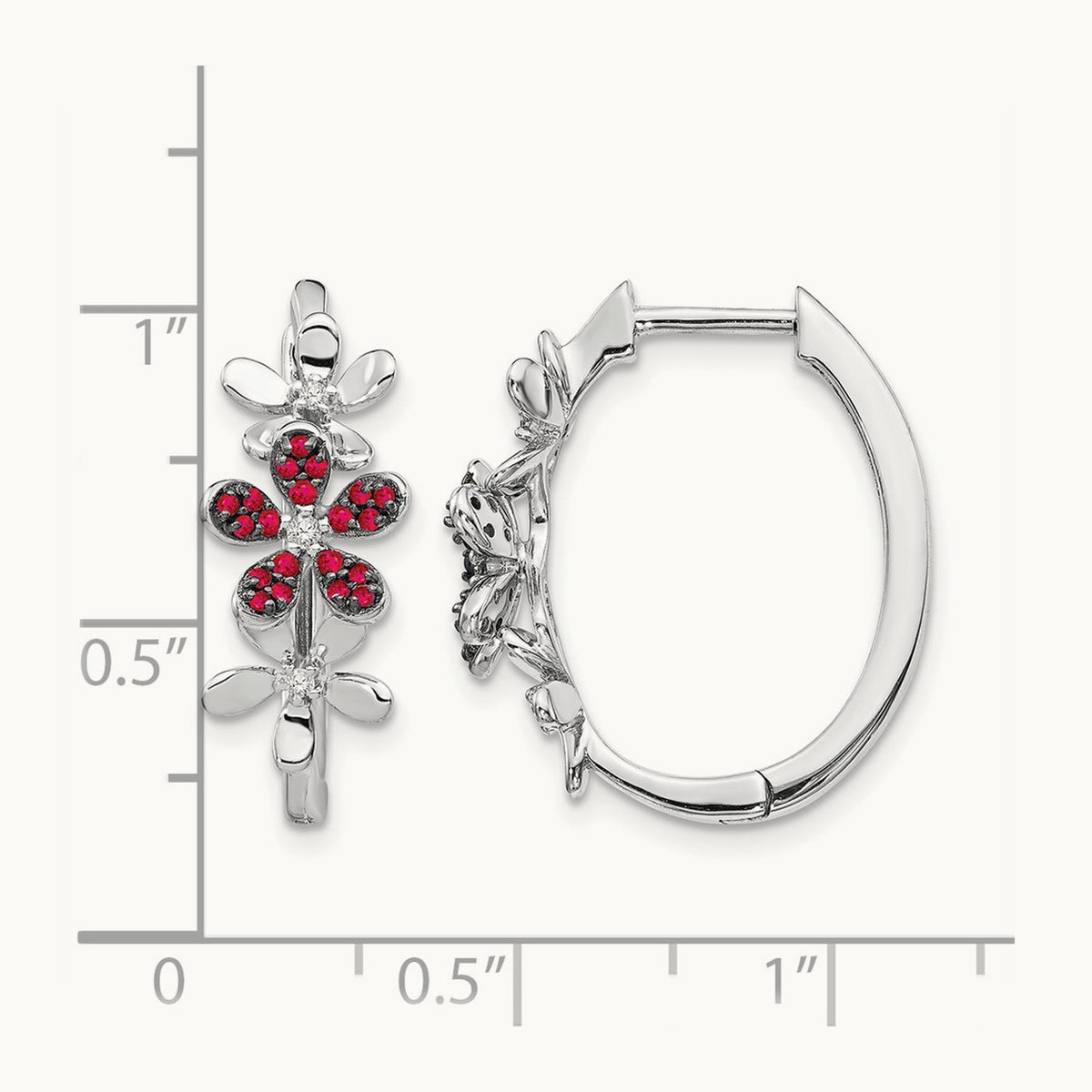 Diamond and Ruby Earrings, 14K White Gold