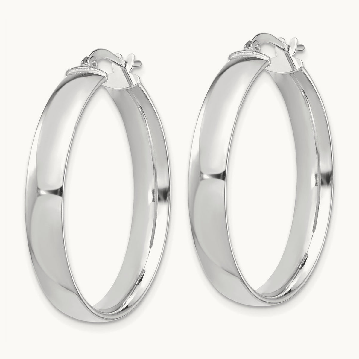 High Polished Hoop Earrings — 14K White Gold
