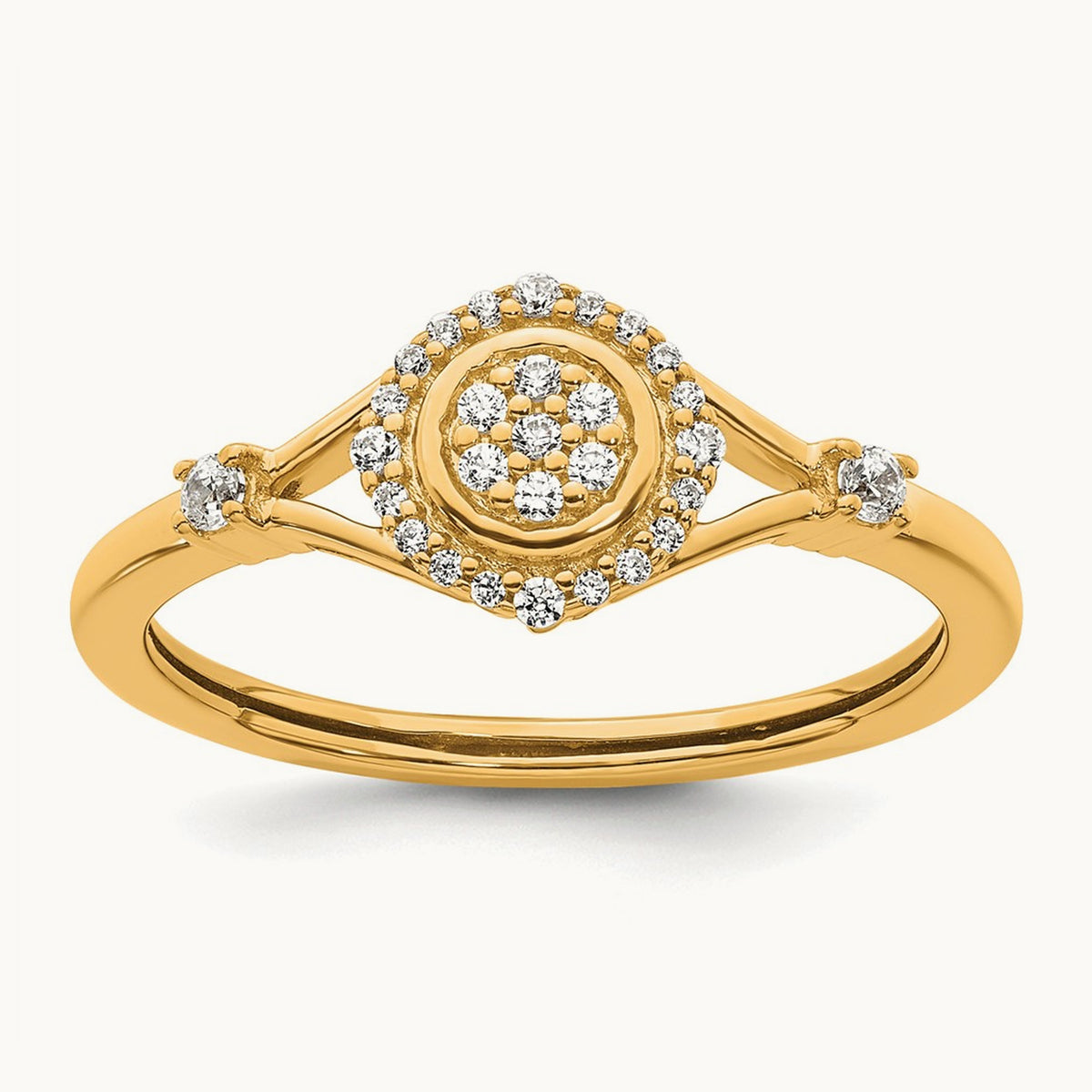 Complete Diamond Round Cluster Halo Engagement Ring, 3.3mm thick — 14K Yellow Gold
