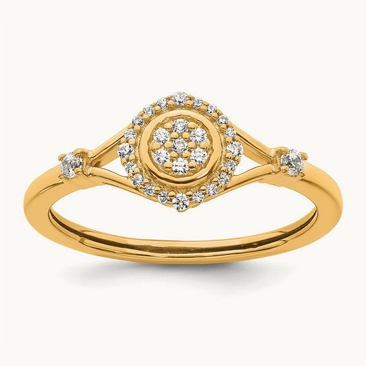 Complete Diamond Round Cluster Halo Engagement Ring, 3.3mm thick — 14K Yellow Gold