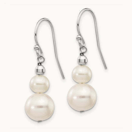 6- Semi-round FWC Pearl Graduated Dangle Earrings, 9mm, 14K White Gold