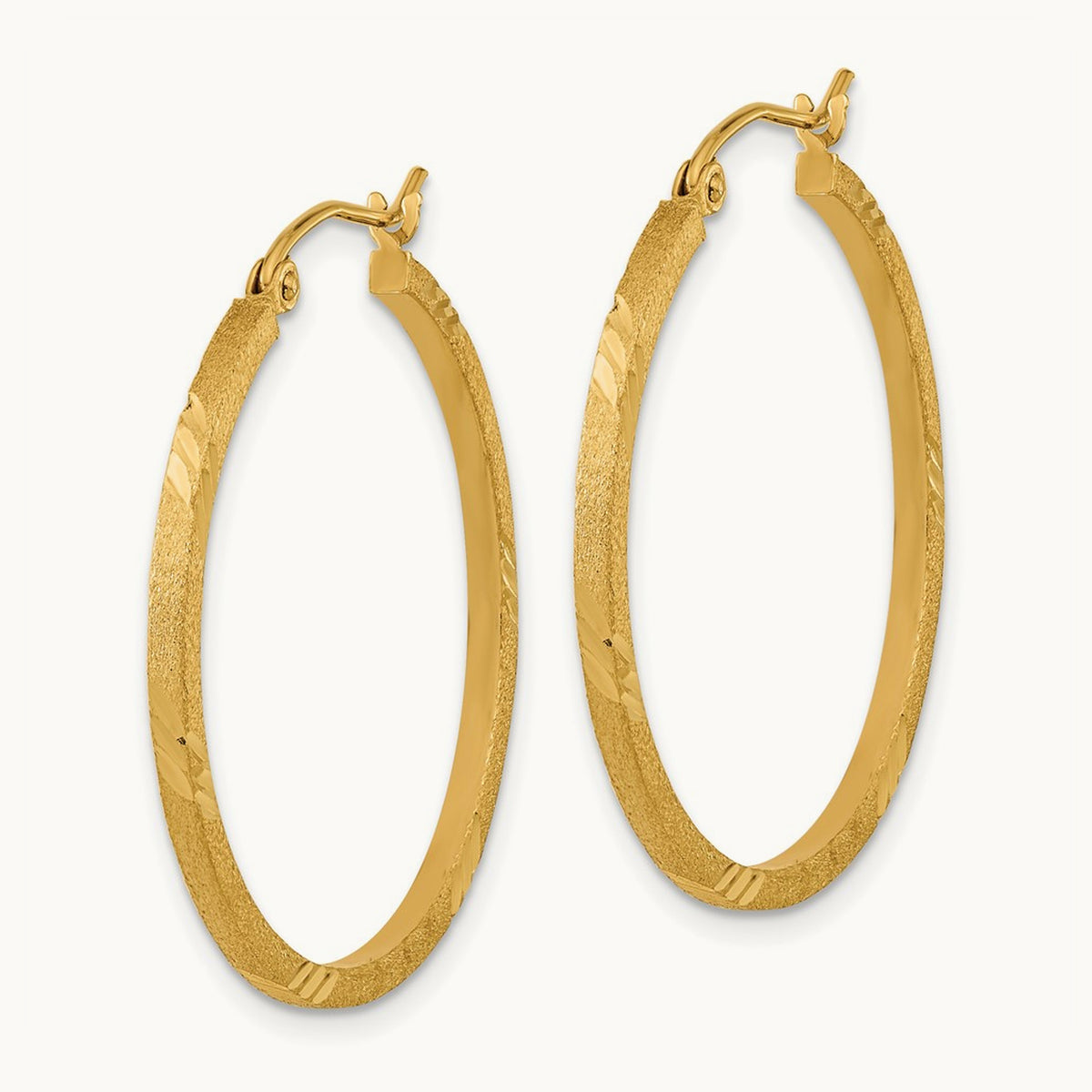 Satin Diamond-cut Square Tube Hoop Earrings — 14K Yellow Gold, 29.75mm