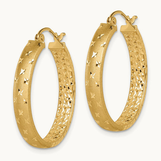 Satin and Polished Diamond-cut In/Out Hoop Earrings, 14K
